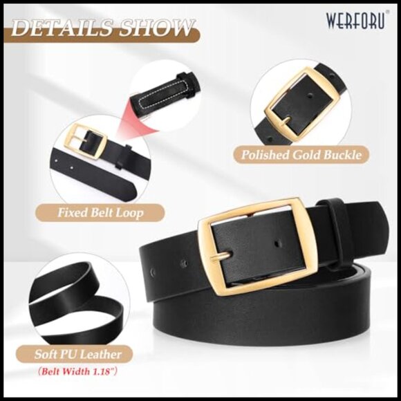 Women\'s PU Leather Belt with Gold Pin Buckle for Jeans and Pants main image 4